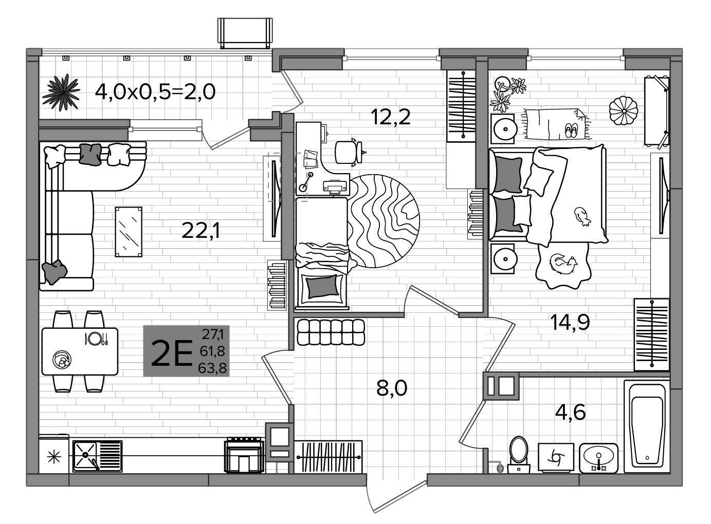 3-комн., 61.8 м², 4/16 этаж, ЖК «Сармат»