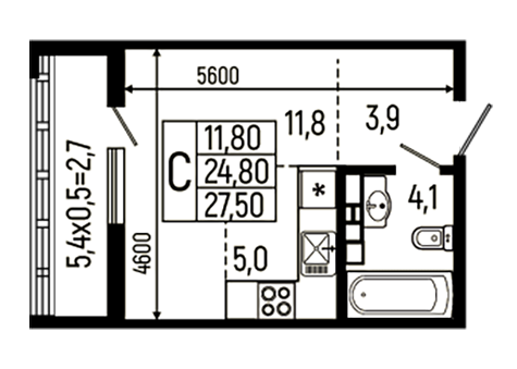 Продается 1-комн. квартира, 24.8 м²