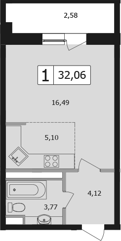 Студия, 32.1 м², 1/16 этаж, ЖК «Жемчужина»