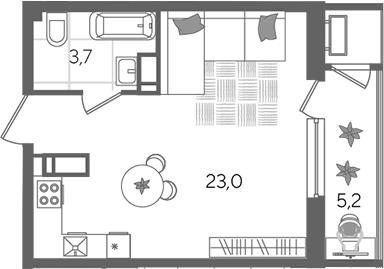 Студия, 26.7 м², 22/24 этаж, ЖК «Рекорд»