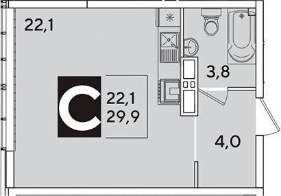 Студия, 29.9 м², 15/16 этаж, ЖК «Самолет»