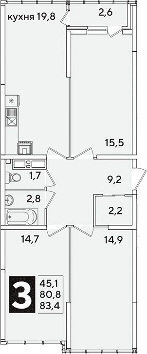 4+ комнаты, 80.8 м², 16/16 этаж, ЖК «Самолет»