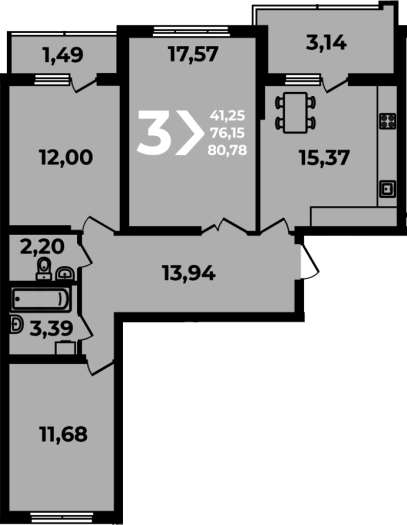 4+ комнаты, 76.15 м², 2/19 этаж, ЖК «Аксиома»
