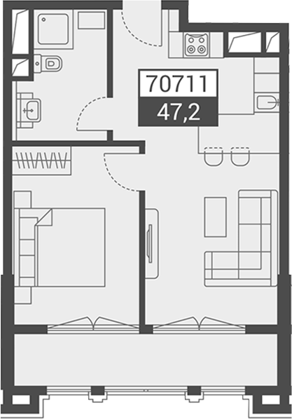 Объект, 47.2 м², 3/7 этаж, ЖК «Красная поляна 540»