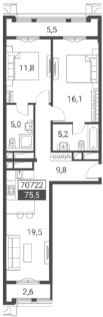 Объект, 67.4 м², 5/7 этаж, ЖК «Красная поляна 540»