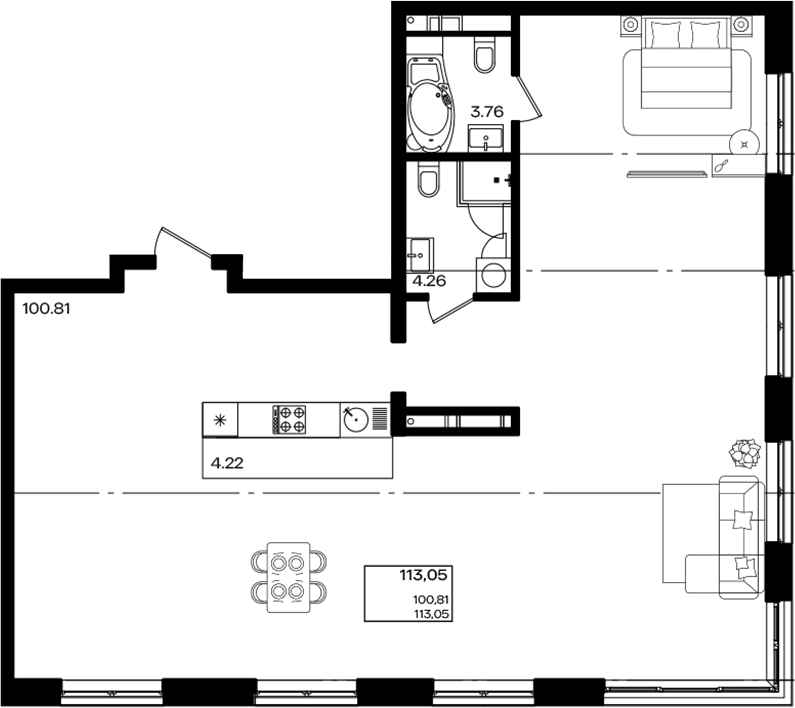 1-комн., 113.05 м², 18/18 этаж, ЖК «Патрики»