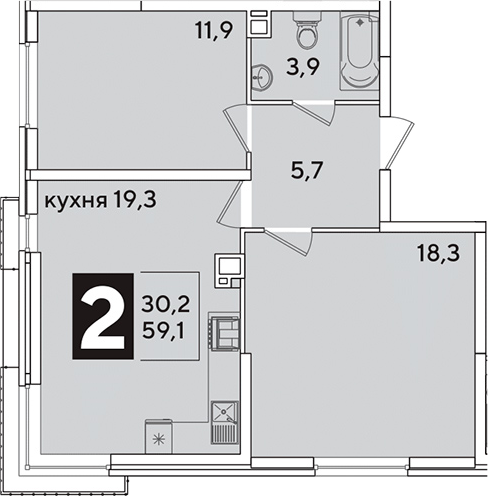 3-комн., 59.1 м², 4/16 этаж, ЖК «Самолет»