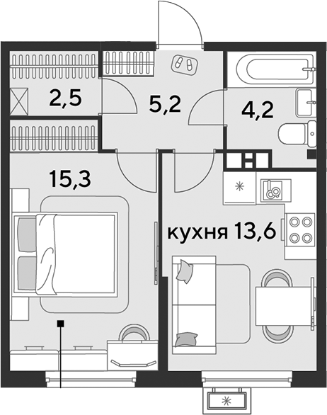1-комн., 40.8 м², 3/9 этаж, ЖК «Парк Победы»