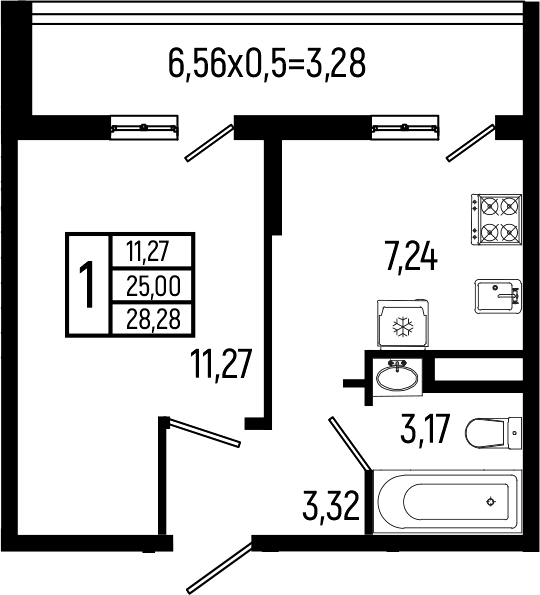 1-комн., 25 м², 9/9 этаж, ЖК «Ботаника Хиллс»