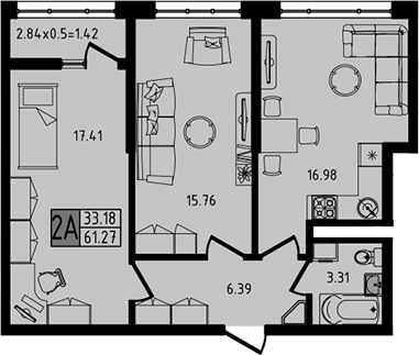 3-комн., 59.85 м², 3/7 этаж, ЖК «Яблоневый»