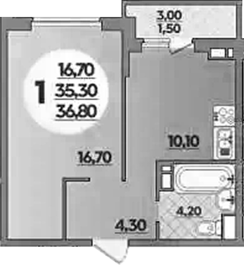 Продается 1-комн. квартира, 35.3 м²