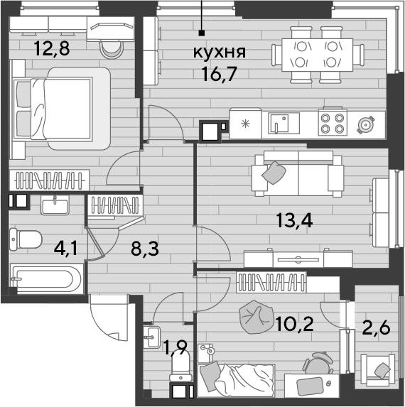 3-комн., 67.4 м², 3/16 этаж, ЖК «DОГМА ПАРК»