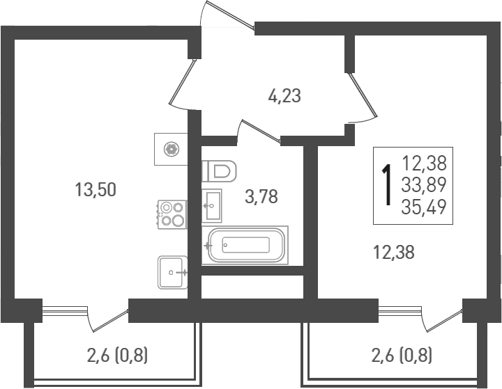 1-комн., 36 м², 8/24 этаж, ЖК «ЖК «Кубанская Крепость»»