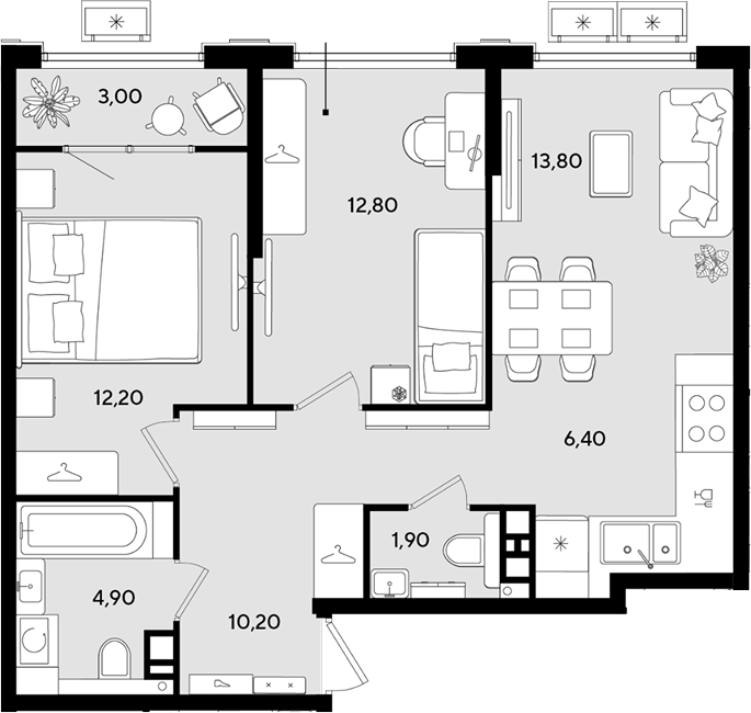 3-комн., 62.2 м², 8/9 этаж, ЖК «Порто-Ново»
