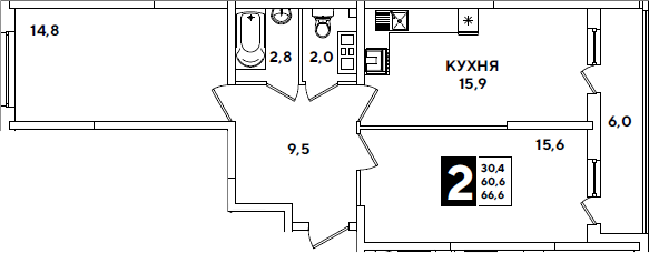 3-комн., 60.6 м², 4/16 этаж, ЖК «Самолет»