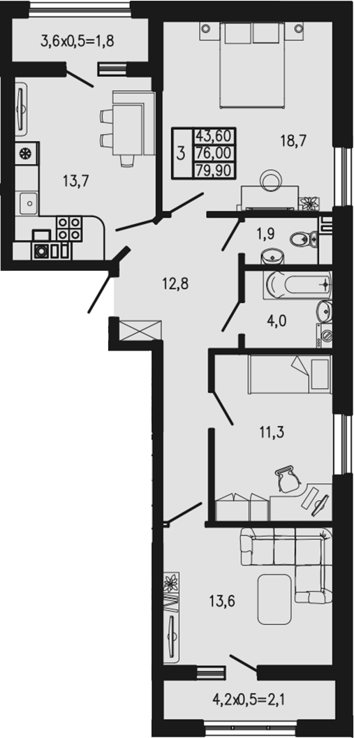 4+ комнаты, 76 м², 2/4 этаж, ЖК «Экосфера»
