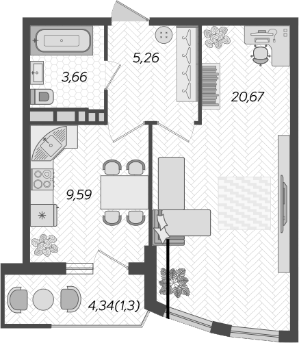 1-комн., 39.18 м², 20/21 этаж, ЖК «Режиссер»