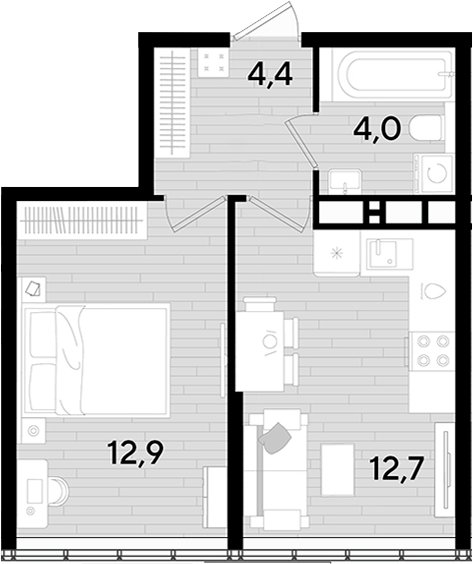 1-комн., 34 м², 15/16 этаж, ЖК «DОГМА ПАРК»