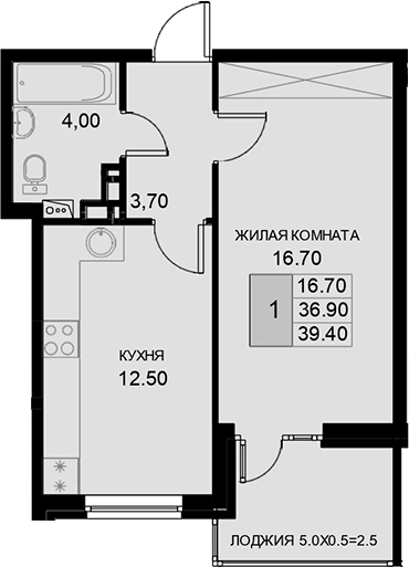 1-комн., 36.9 м², 7/7 этаж, ЖК «История»