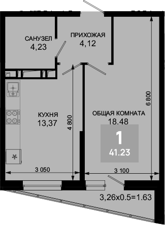 1-комн., 40.2 м², 17/19 этаж, ЖК «Лучший»