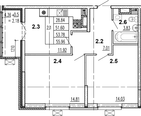 Продается 2-комн. квартира, 46.89 м²