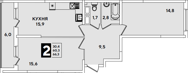 3-комн., 60.3 м², 13/16 этаж, ЖК «Самолет»