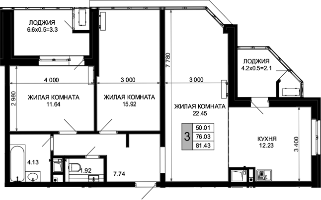 Продается 3-комн. квартира, 76.03 м²