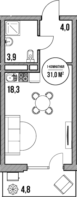 Студия, 26.2 м², 4/5 этаж, ЖК «МореТут»