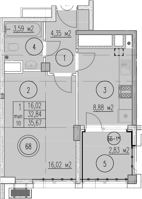 1-комн., 32.84 м², 2/10 этаж, ЖК «Agoy Park Residence by Lavicon»