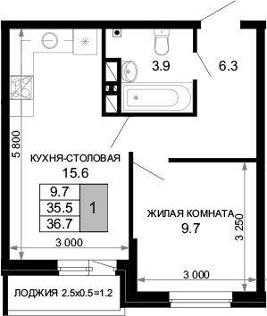 1-комн., 35.5 м², 13/16 этаж, ЖК «Дыхание»