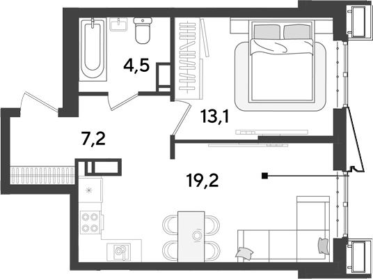 2-комн., 44 м², 18/18 этаж, ЖК «Парк Победы»