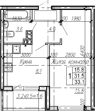 1-комн., 31.5 м², 1/4 этаж, ЖК «Эво»