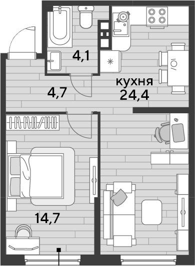 1-комн., 47.9 м², 9/16 этаж, ЖК «DОГМА ПАРК»