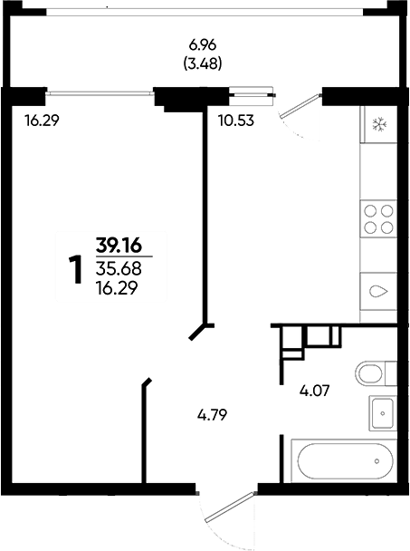Продается 1-комн. квартира, 35.68 м²