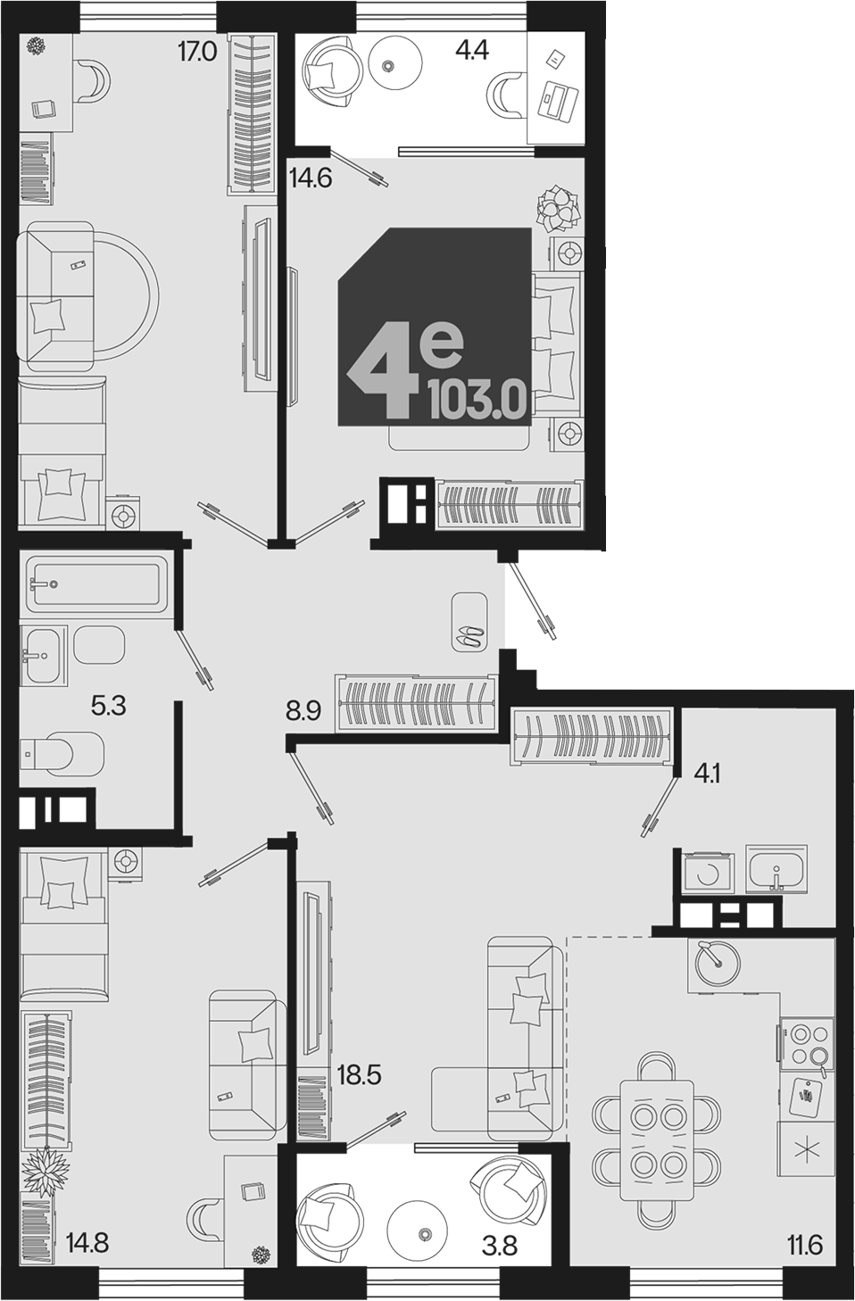 4+ комнаты, 94.8 м², 9/9 этаж, ЖК «Первое место»