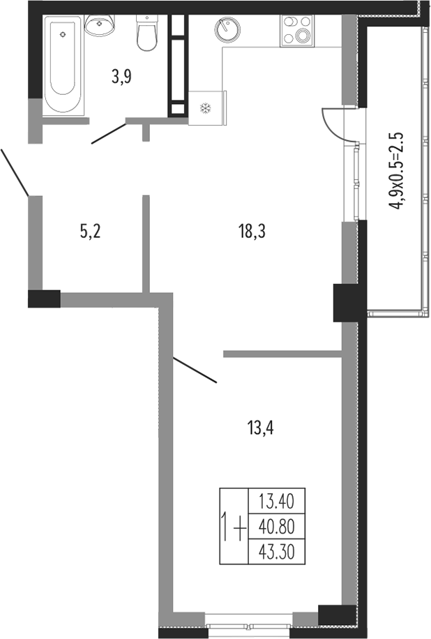 2-комн., 40.8 м², 12/15 этаж, ЖК «Екатерининский парк»