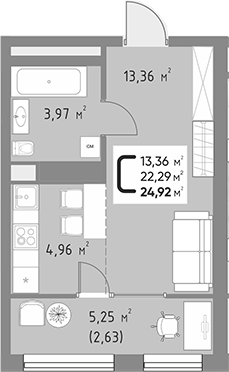 Студия, 22.29 м², 8/9 этаж, ЖК «Коллекция»
