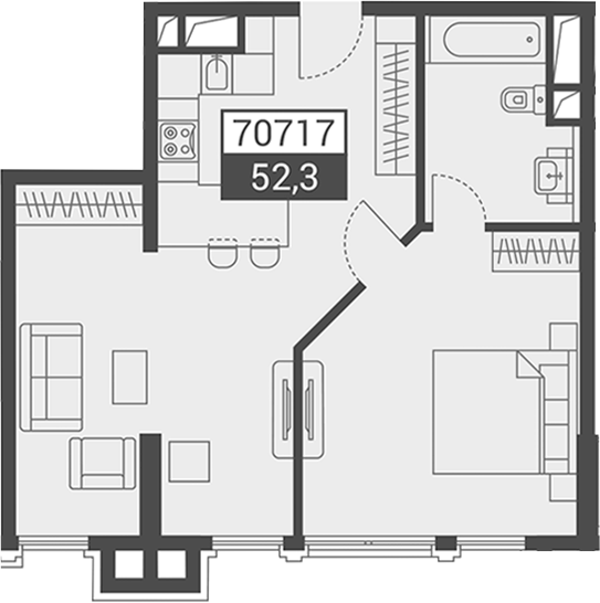 Объект, 52.3 м², 4/7 этаж, ЖК «Красная поляна 540»