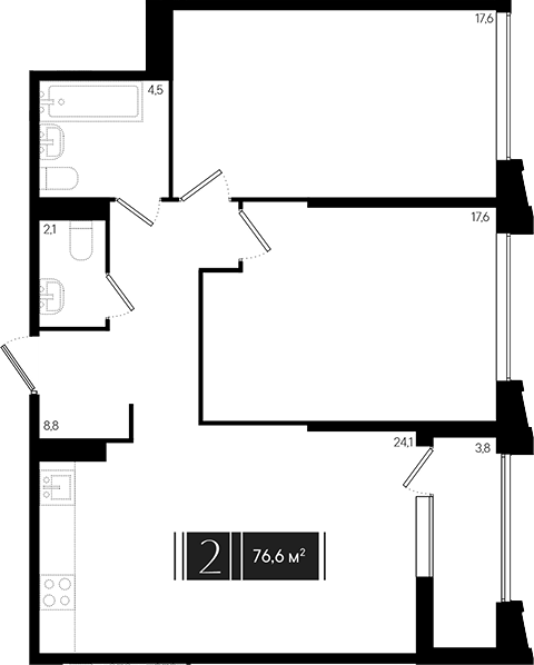 3-комн., 74.7 м², 16/18 этаж, ЖК «Эрмитаж»
