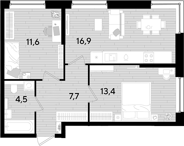 2-комн., 54.1 м², 2/16 этаж, ЖК «DОГМА ПАРК»