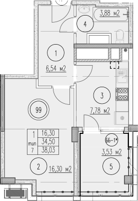 1-комн., 34.5 м², 7/9 этаж, ЖК «Agoy Park Residence by Lavicon»