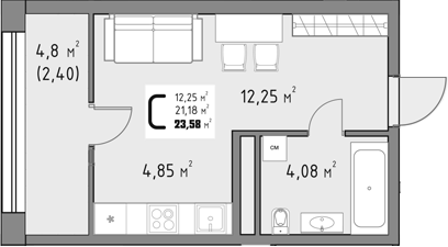 Продается 1-комн. квартира, 21.18 м²