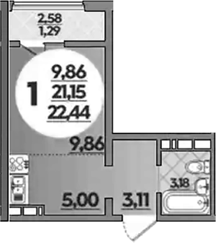 Продается 1-комн. квартира, 21.15 м²