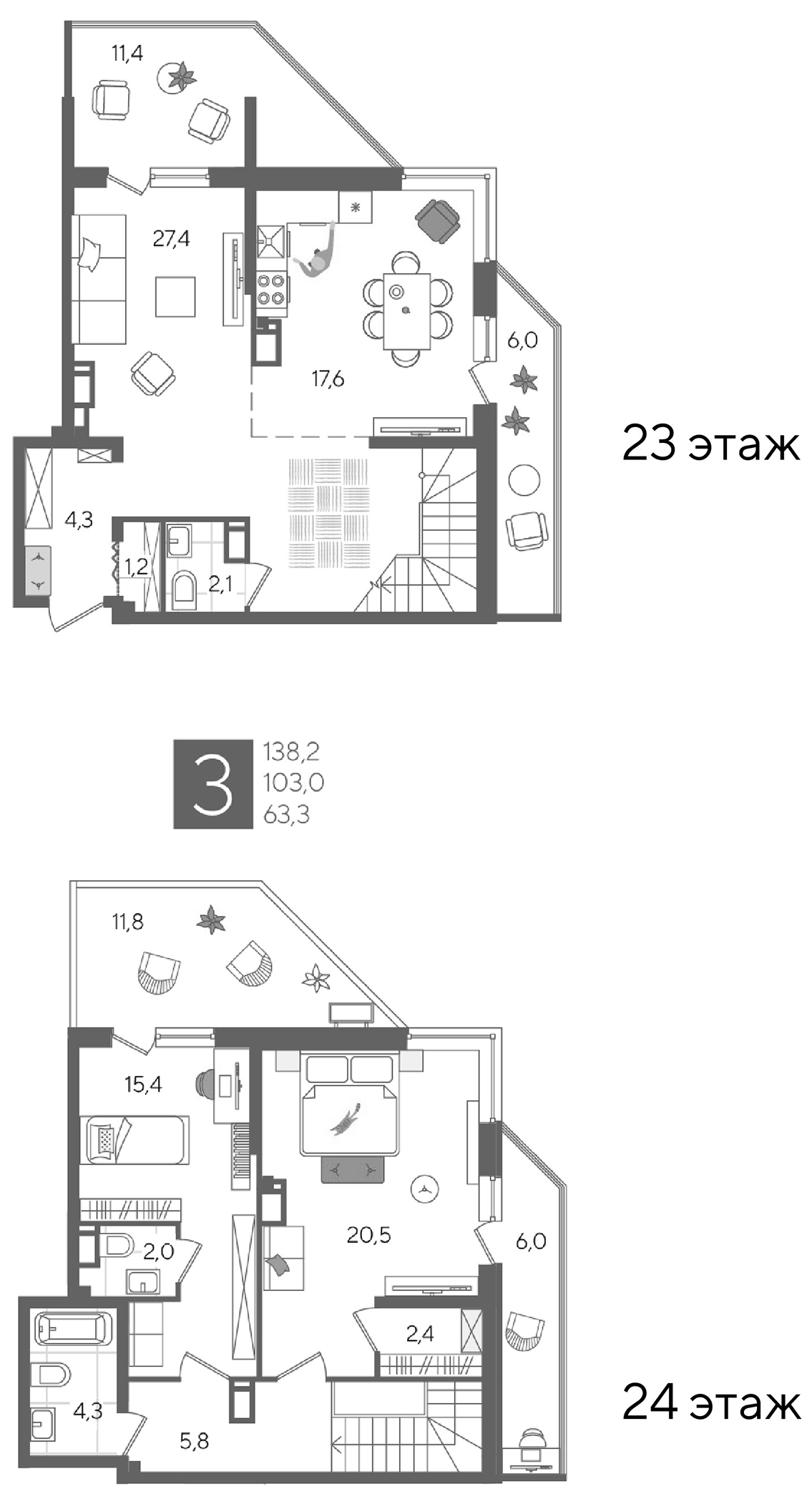 4+ комнаты, 103 м², 23/24 этаж, ЖК «Рекорд»