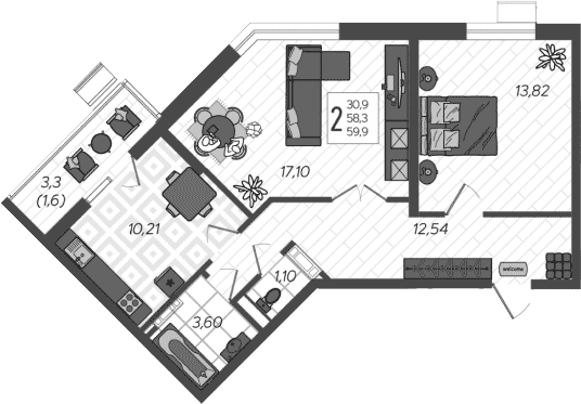2-комн., 58.3 м², 6/9 этаж, ЖК «AVAnta»