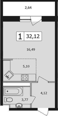 Студия, 32.1 м², 14/16 этаж, ЖК «Жемчужина»