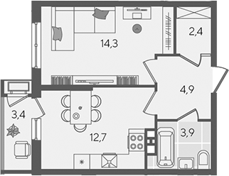1-комн., 38.2 м², 8/24 этаж, ЖК «Рекорд»