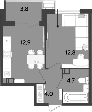 1-комн., 34.4 м², 8/18 этаж, ЖК «Парк Победы»