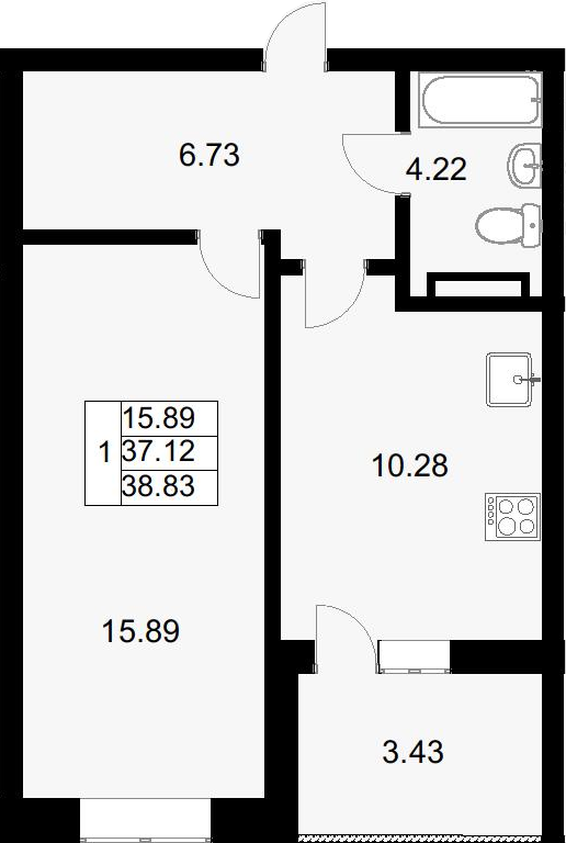 Продается 1-комн. квартира, 39.13 м²