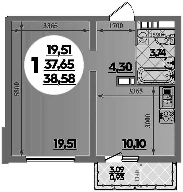 1-комн., 37.65 м², 7/16 этаж, ЖК «Город у моря»